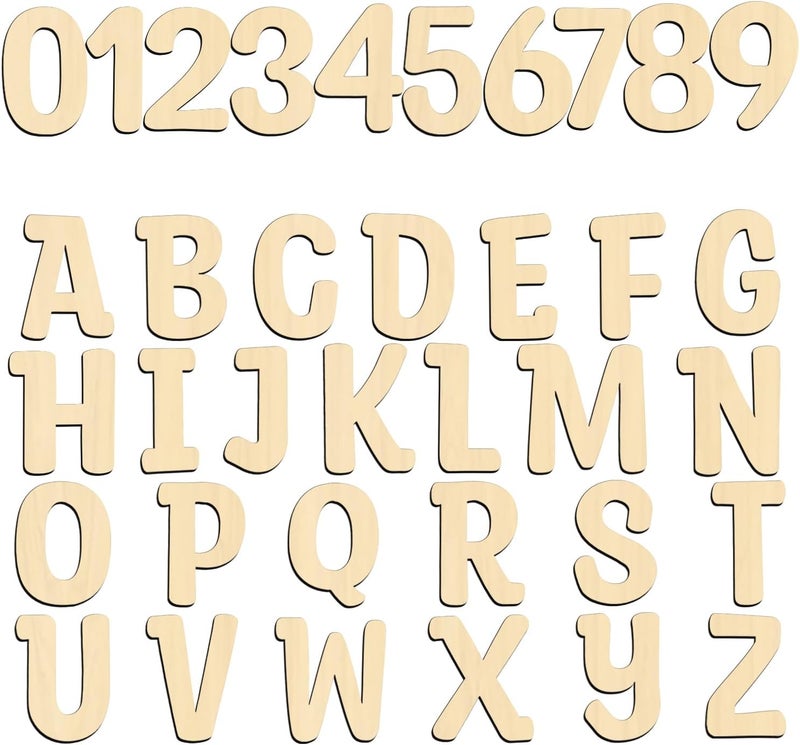 Focal20 5 Inch Wooden Letters for Crafts Small Wooden Letters for Wall Decor Unfinished Wood Alphabet Letters Wooden Numbers for DIY Wall Decor Learning Spelling Birthday Party Home Decoration 72 Pcs - Image 1
